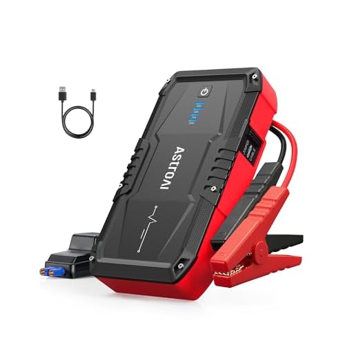 AstroAI S8 Car Battery Jump Starter, Car Jumper Starter Battery Pack for Up to 6.0L Gas & 3.0L Diesel Engines, 12V Portable Jump Box with 3 Modes Flashlight and Jumper Cable (Red) Red - 1500