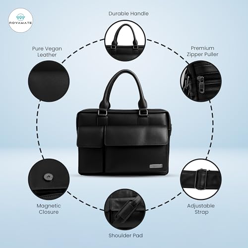 Image of Laptop Messenger Bag for Men & Women | Premium PU Vegan Leather Office Bag | Stylish Shoulder Bag Fits up to 15.6″ Laptop - Ideal for Work, Travel & College