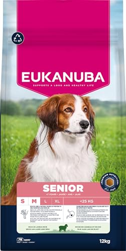 Eukanuba Senior Hundefutter mit Lamm und Reis für kleine und mittelgroße Rassen - Premium Trockenfutter für ältere Hunde, 12 kg