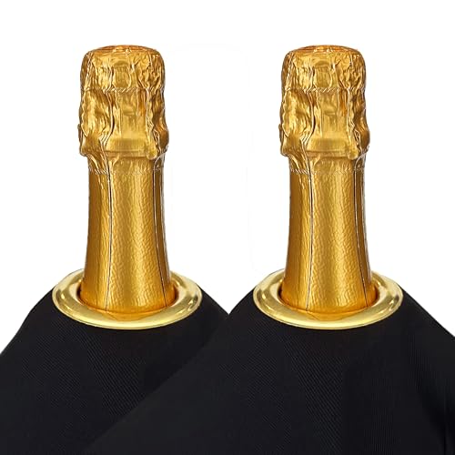 BOTTLECLOTHS - Classic Collection, Flaschentuch mit Metallring für Eiskübel, Baumwolle, 54 cm, Loch in der Mitte (Schwarz mit Goldenem Metallring, 2 Stück)