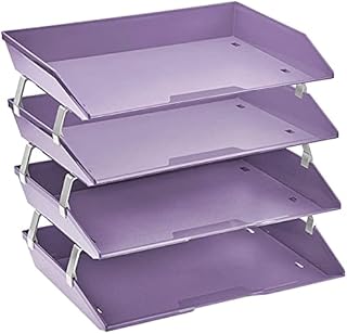 Acrimet Facility 4 Tier Letter Tray A4 Side Load Plastic Desktop File Organizer (Solid Purple Color)