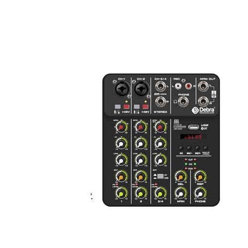 オーディオミキサー オーディオ ミキサー V4 4チャンネルミキサーDJコンソールポータブル48Vファンタム電源USB DJコンソールサウンドカード付きPC録音歌唱用 クラブ/バー/マイク/ギター/ベース/キーボード/ステージミキサーに適用(V4 Blac