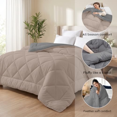 Image of AYKA Reversible Comforter 220 GSM Microfiber Reversible AC Comforter /Blanket for Winter /Quilt /Duvets for King Size Single Bed Comforter (60 * 90, Grey & Taupe)| TC - 220