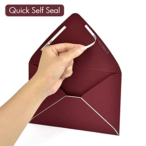 A7 Burgundy Envelopes 5 X 7 With Silver Border - V Flap, Quick Self Seal, | Perfect For 5X7 Cards, Weddings, Invitations, Graduation, Baby Shower | 5.25" X 7.25" | 50 Pack (Burgundy-Silver Border) #TOP3