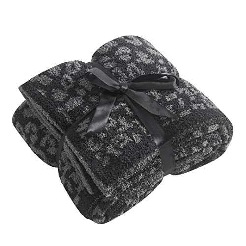 Adory Sweety Manta de punto polar de doble cara de leopardo ligero y acogedor, microfibra súper suave, gruesa de felpa mullida, sofá cama de 51 x 71 pulgadas, color negro Cover