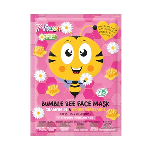 7th Heaven Bumble Bee Face Mask, Limited Edition Hydrating Face Mask for Sensitive Skin, For Children Age 8+, Cruelty Free Sheet Masks - Genuine 7th Heaven Face Masks Skincare
