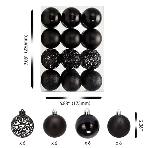 AMS 2.36''/60mm Halloween Christmas Balls Hollow Out Carved Tree Pendants Shatterproof Ornaments Seasonal Decorations for Wedding,Thanksgiving,Party(24ct, Black) - Thumbnail 2
