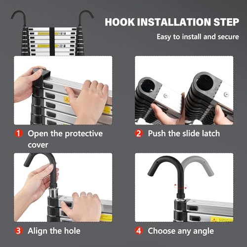 STANEW Telescopic Ladder 5 M,Aluminium Ladders Extendable with Exclusive Custom Stabilizer, Stabilizer Bar, Detachable Hooks, Multi-Purpose Telescoping Ladder with Triangular Thickened Non-Slip Feet 5 STANEW Telescopic Ladder 5 M,Aluminium Ladders Extendable with Exclusive Custom Stabilizer, Stabilizer Bar, Detachable Hooks, Multi-Purpose Telescoping Ladder with Triangular Thickened Non-Slip Feet - Image 5