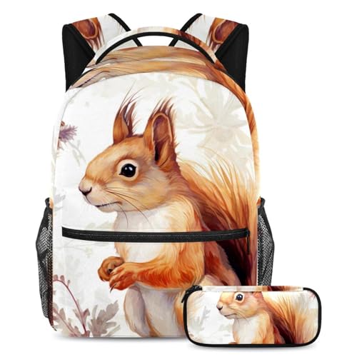 Cartable enfants écureuil vintage grand sac à dos voyage ados étudiants avec trousse