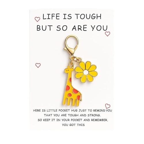 Image of DONWOIE Giraffe Keyring – Giraffe and Daisy Keychain with Encouraging Card, Cute Keyring Gift for Strength and Support-Yellow
