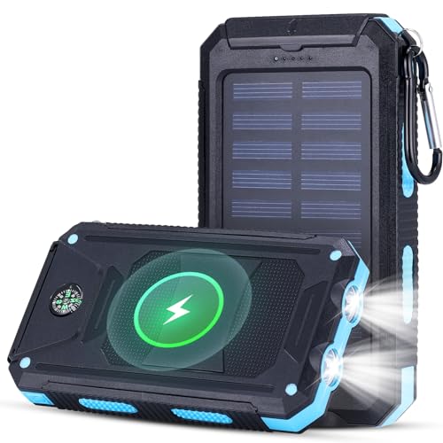 FAGHTO Power Bank, 10000mAh Bateria Portatil, 2 Puertos USB Power Bank Solar, con Linterna LED y Brújula, Cargador...