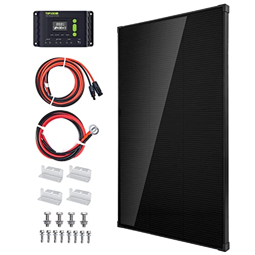 Topsolar Kit de panneau solaire 170 W 12 V Monocristallin Off Grid System pour maisons RV bateau + régulateur de charge solaire 20 A 12 V/24 V + câble solaire + supports en Z pour le montage Cover