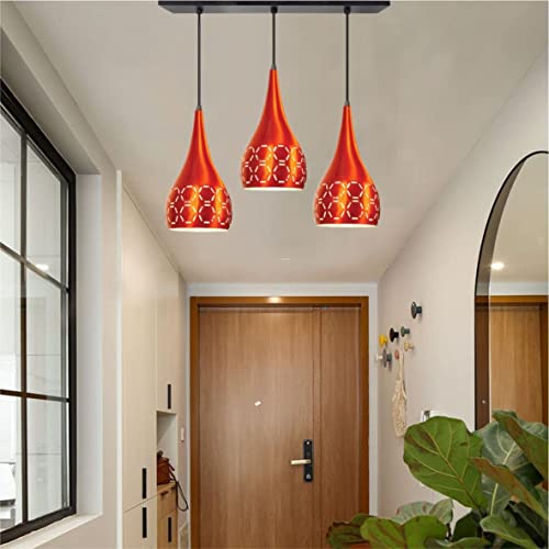 Image of GreyWings 3 Light Hanging Light for Home | Orange Aluminium Pendant Light with E27 Holder | Designer Ceiling Hanging Lamp for Bulb Not Included, Linear Set