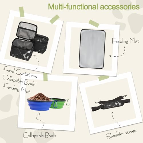 LARIPOP Dog Travel Bag,Weekend Pet Travel Bag Set,Airline Approved Tote,Multi-Function Dog Bags for Traveling,Include 2 Collapsible Bowls,2 Food Storage Containers,1 Feeding Mat,Marble - Thumbnail 4