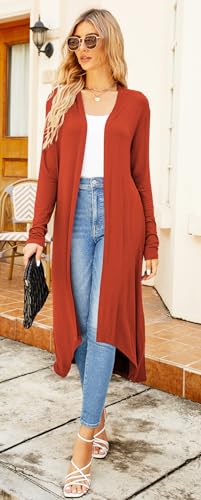 Image of Newchoice Womens Long Cardigan Summer Casual Draped Open Front Lightweight Long Sleeve Cardigan Duster with Pockets