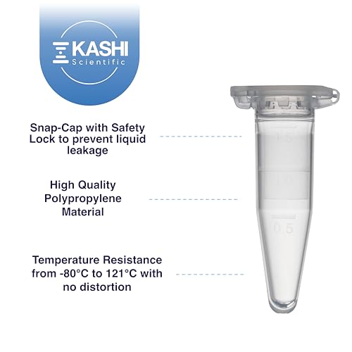 Image of Kashi Scientific 1.5mL Clear Microcentrifuge Tube with Safety Lock Snap Cap Safety with Graduation, Lab Grade Polypropylene Plastic [1.5mL Safelock, 500]