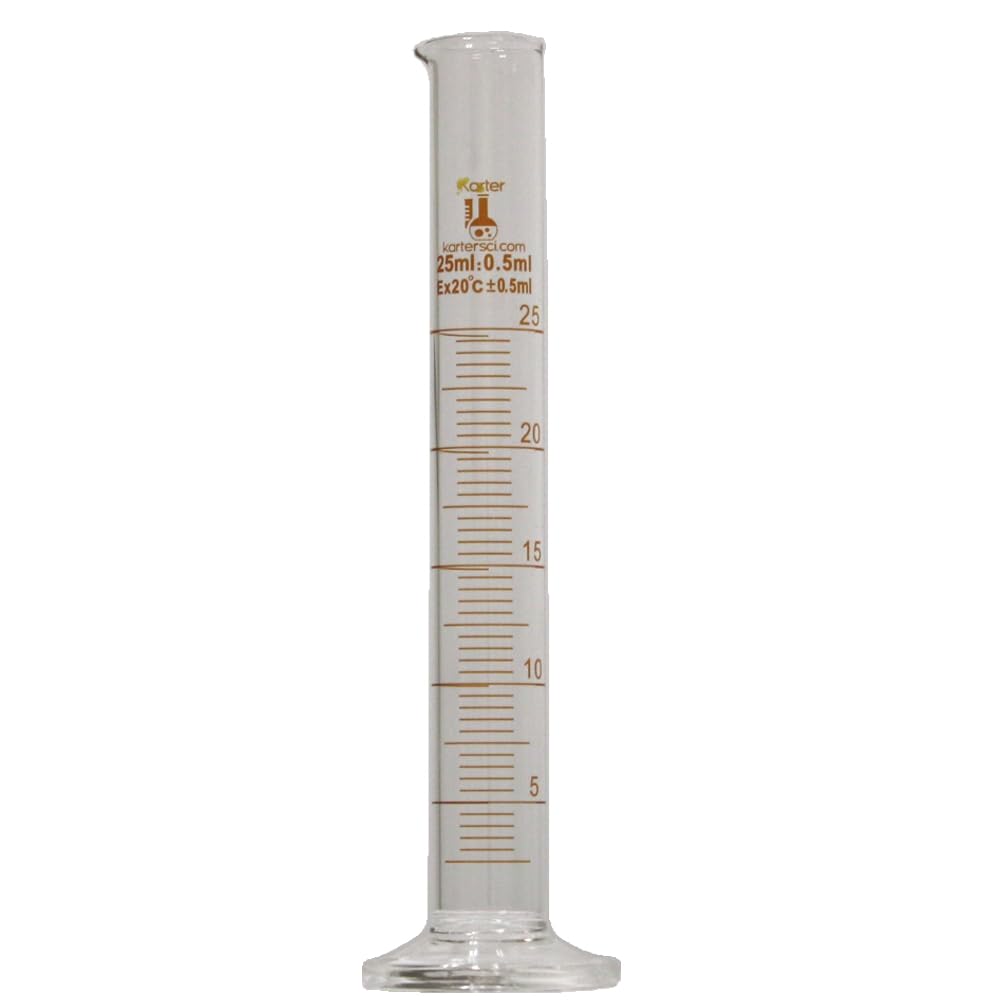 25ml, Graduated Cylinder, Borosilicate 3.3 Glass, Single Metric Scale, Karter Scientific 412C1 (Case 280)