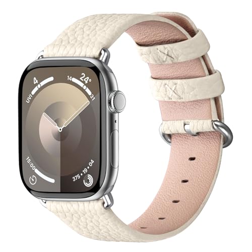 Fullmosa Correa de Reloj Compatible con Correa Apple Watch 38mm 40mm 41mm 42mm 44mm 45mm, Correas de Repuesto de Cuero Genuino Compatible con iWatch 9/8/7/6/SE/5/4/3/2/1, para Hombres Mujeres