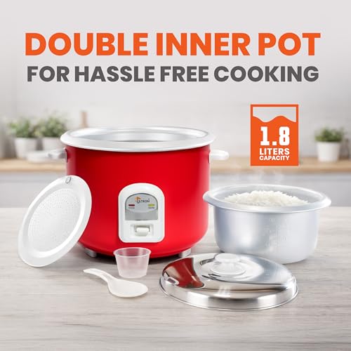 Image of ULTRON 1.8L Automatic Electric Rice Cooker with Double Aluminium Pot | Auto Cook & Auto Warm Function | Cool Touch Handles | Durable Body | 2 Year Product Warranty & 5 Year Heating Coil Warranty