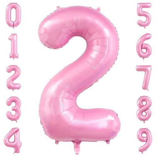 Image of Pastel Pink 2 Balloon Number,40 Inch Light Pink 2 Balloons Large Helium Foil Mylar Number 2 Balloon for Birthday Party Anniversary Decorations