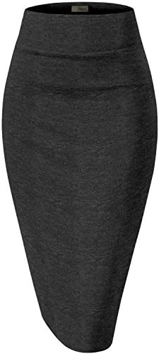 Womens Premium Nylon Ponte Stretch Office Pencil Skirt Made Below Knee KSK45002 1073T Charcoal S