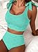 Herseas Women High Waisted Bikini Sets Seashell Textured Tie Straps Two Piece Swimsuits Tummy Control High Elasticity Soft Breathable Bathing Suits Fashionable Cruise Outfits Turquoise Medium