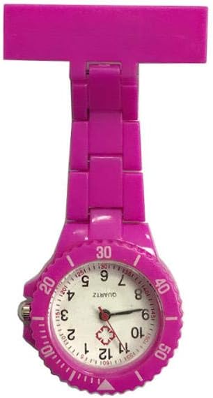 Cxypeng Reloj de Bolsillo Reloj Médico,Reloj Digital de Enfermera de Anillo de plástico, Reloj de Estudiante, gráfico de Pared, Rosa roja,Enfermera Broche de Reloj