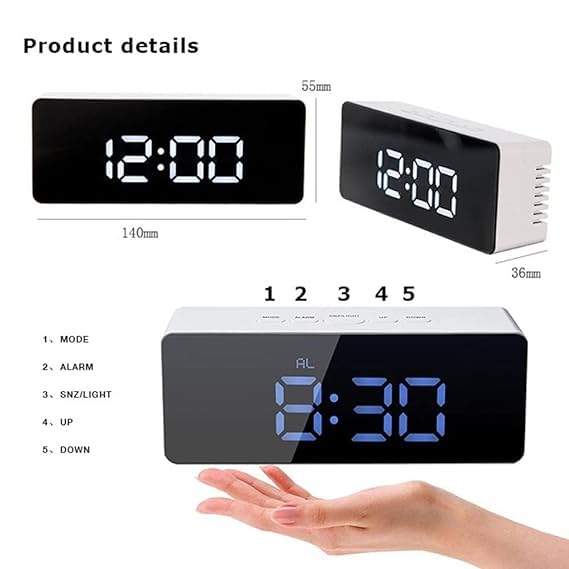 Image of Hournor Digital Alarm Clock with Large LED Display, Temperature Monitor, USB Powered, Adjustable Brightness, Snooze Alarm, Modern Desk Clock (Silver)
