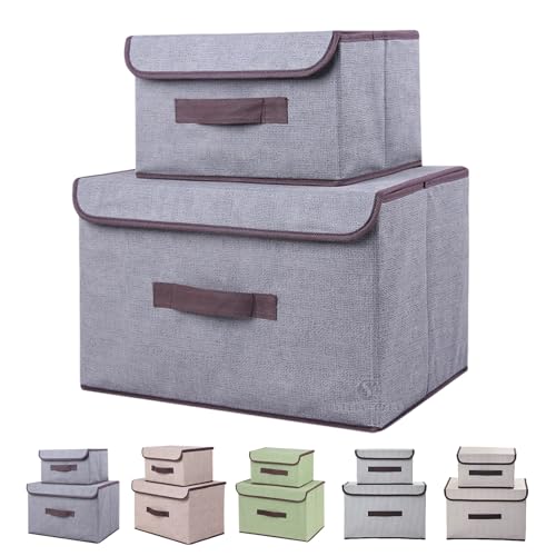 フタ付き 収納ボックス 蓋付き 折り畳み 布製 大容量 持ち運び 防塵通気性 耐久 省スペース 多用途収納 現代風 おしゃれ 36*23*24cm/25*19*16cm（グレー） [並行輸入品]