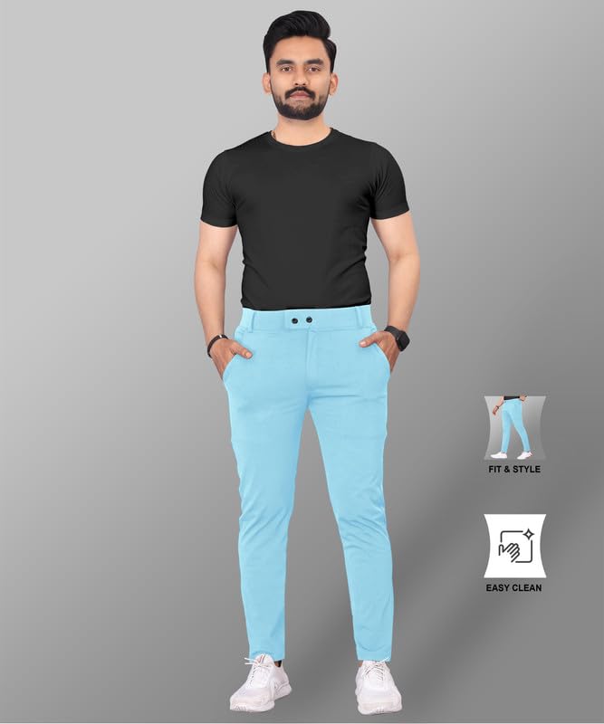 Image of COMBRAIDED Men's Slim Fit Stretchable Casual Trousers | Stylish Lycra Blend Pants for Office, Party