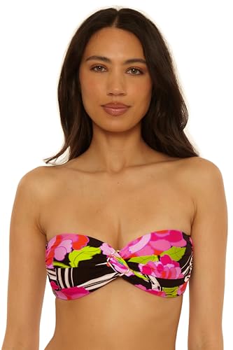 Trina Turk Women's Bougainvillea Ring Twist Bandeau Bikini Top, Floral Print, Adjustable, Tie Back, Swimwear Separates