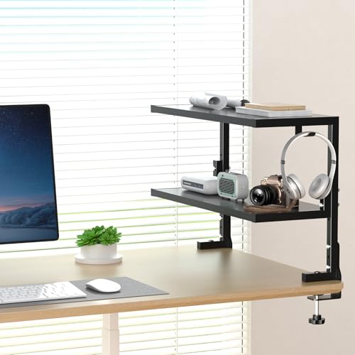 PUTORSEN 24-Zoll Clamp-on Schreibtisch Organizer - 2 Tier Schreibtisch Regal DIY Regal unter Schreibtisch für Gaming-Geräte, Tischzubehör und mehr, Schwarz
