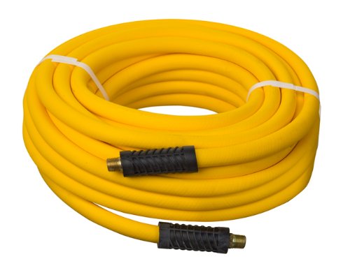 Kuriyama Kuri Tec HS1231 Series High Grade Low Temperature Air Hose Assembly with Rubber Bend Restrictors, 300 psi, 50' Length x 3/8" ID, Yellow
