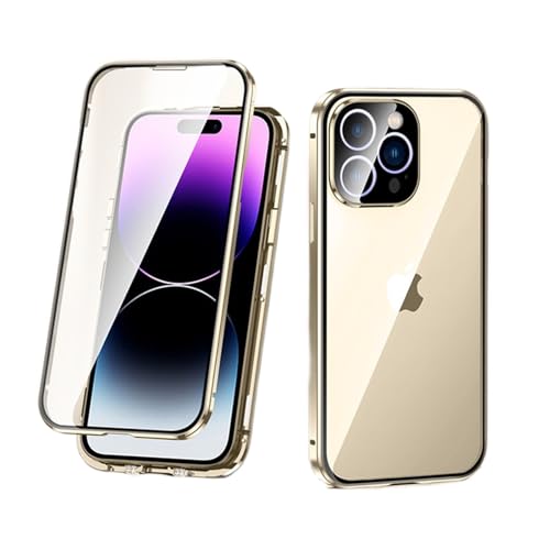 Coque iPhone 15 Pro Max en verre double face magnétique et finitions or