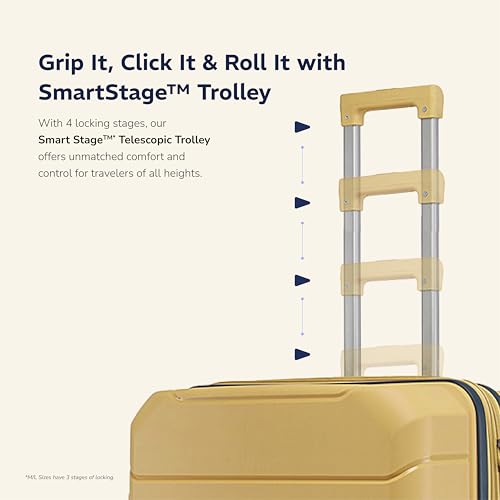 Image of Provogue Cascade Hard-Sided PP Trolley Bag Set of 3 | Expandable Space with 8 Wheels Trolley Bags for Travel |Lightweight with Combination Lock|5 Year Warranty (Golden Yellow)
