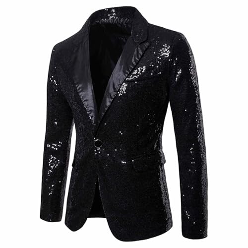 Générique Tenue Paillette Homme Grande Taille,Veste De ScèNe à Sequins DoréS pour Spectacles De Cabaret Et De MaîTres De CéRéMonie (Black, 6XL)