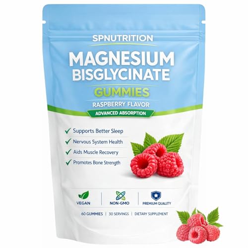 BELANO Spnutrition Magnesium Bisglycinate Gummies 400mg per Serving with Magnesium Bisglycinate Chelate Sea Salt Raspberry Fruit Powder Strengthen Bones Everyday Wellness 60 Gummies