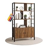 Mein-Regal Vintage 155x74x30 cm, Metallregal schwarz, 7 Fächer & 2 Türen Holzregal mit Metallrahmen, Bücherregal, Standregal, Wandregal, offenes, Wohnzimmer, Schlafzimmer