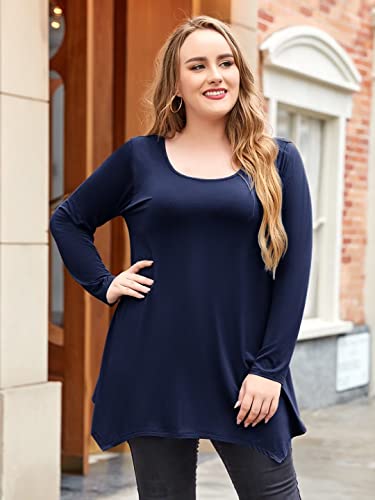 Larace Womens Long Sleeve Flattering Comfy Tunic Loose Fit Flowy Top (L, Navy Blue) #TOP2