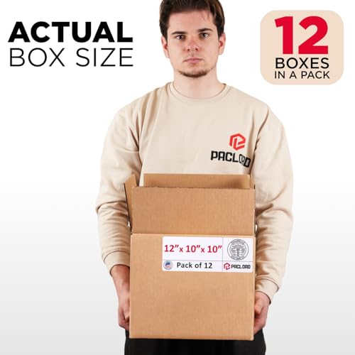 Image of Medium Cardboard Boxes 12 inchL x 10 inchW x 10 inchH (Pack of 12) - USA-Made Packing Boxes for Moving, Shipping, or Storage - USPS, UPS, FedEx Approved - Professional Packing Supplies for Moving