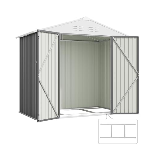 Image of Devoko 6 x 4 FT Storage Sheds with Floor Frame, Waterproof Garden Tool Shed with Lockable Door, Outdoor Metal Utility Shed for Backyard Patio Lawn, Gray