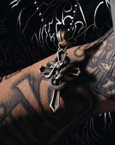 COPPERTIST.WU Double Snake Cross Pendant for Necklace, Men Women Amulet Cross Pendant Necklace(Chain not included)3