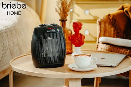 briebe Calefactor Cerámico con Termostato para Bajo Consumo PTC, Eléctrico, 2 Niveles Potencia 750 / 1500W, Aire Caliente/Frío, Seguridad contra Sobrecalentamiento, Portátil, Negro - imagen 2