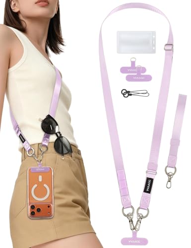 Image of VVAAGG Cell Phone Lanyard for iPhone: Adjustable Phone Strap Crossbody Neck and Wrist Strap Anti-Theft Lanyard Travel Essential Compatible for iPhone Android Smartphones Purple