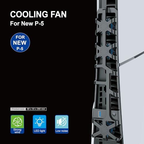 Image of BCMCZCDC Cooling Fan for PS5 Slim Console, Quiet Cooling System with Memory Function and LED Light, Cooler Accessories with 3 High-Speed Fans & USB 3.0 Port for New PlayStation 5 Slim