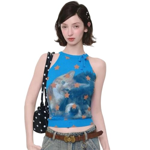Camiseta sin mangas de punto estampado divertido de dibujos animados textura suave