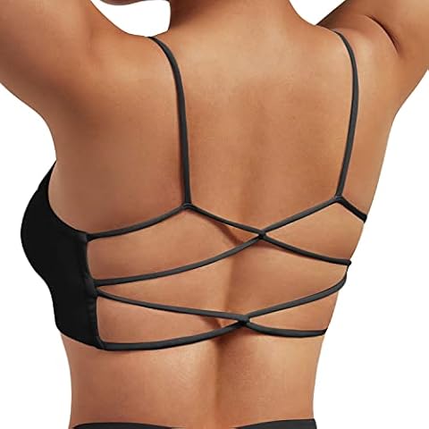 RUUHEE Women Backless Sports Bra Strappy Criss Cross Padded Workout Fitness Yoga Crop Bra(X-Large,Black-1) Cover