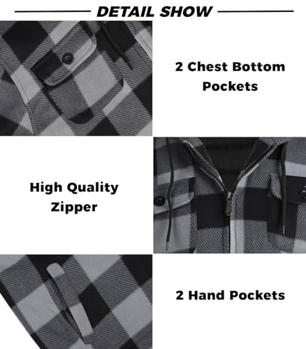 Image of LeeHanTon Mens Flannel Jackets Sherpa Lined Fleece Zip Up Winter Warm Workout Plaid Sweatshirt with Hood