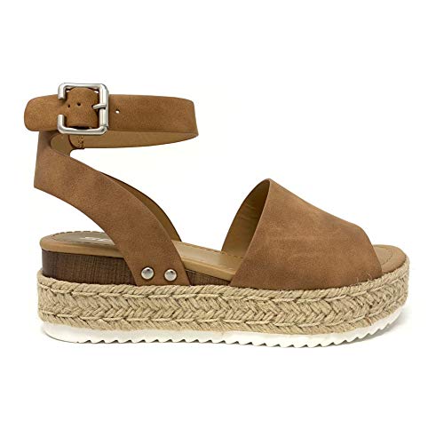 Image of Soda Topic Open Toe Buckle Ankle Strap Espadrilles Flatform Wedge Casual Sandal