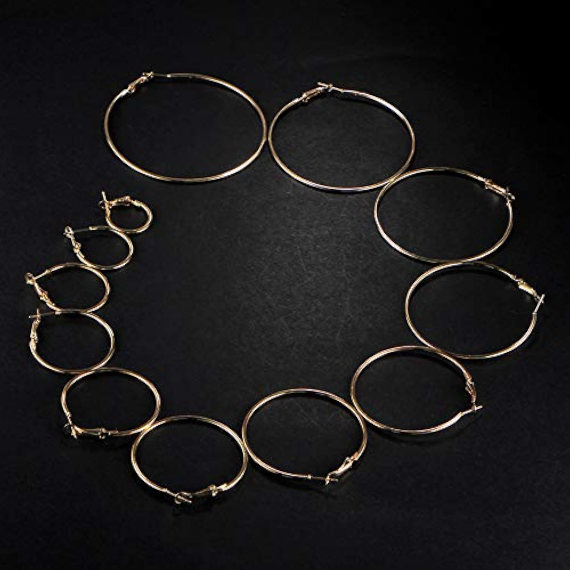 Steampunk Brass Hoop Earrings Set of 12 Pairs - Small to Big